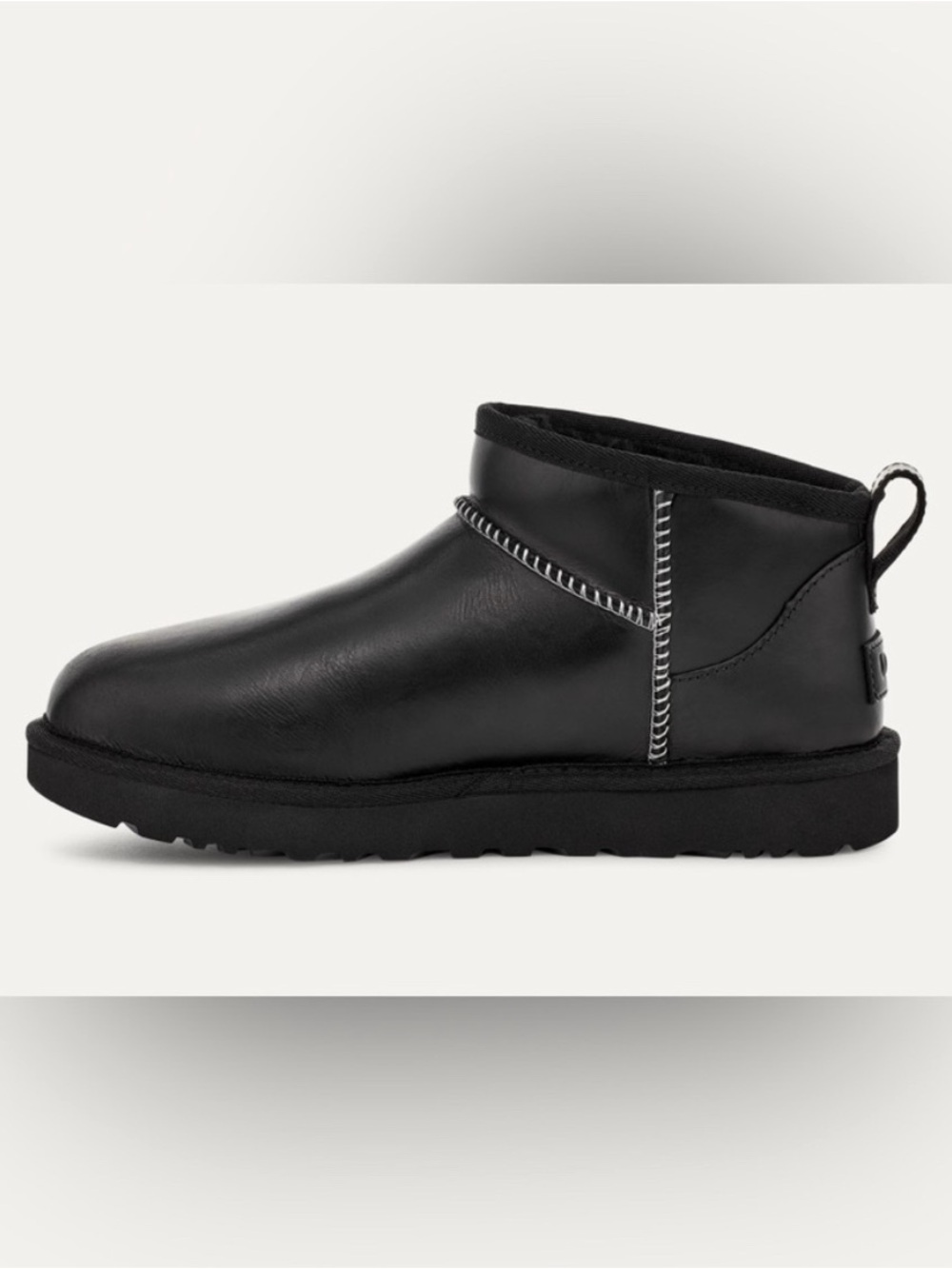 UGG Black Classic Ultra Mini Leather Boots 9 - Picture 3 of 8
